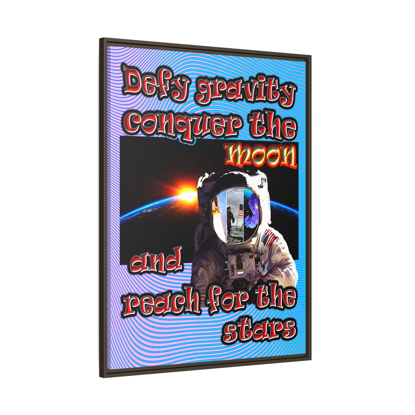 defy conquer reach - framed canvas art (light blue-purple wave)