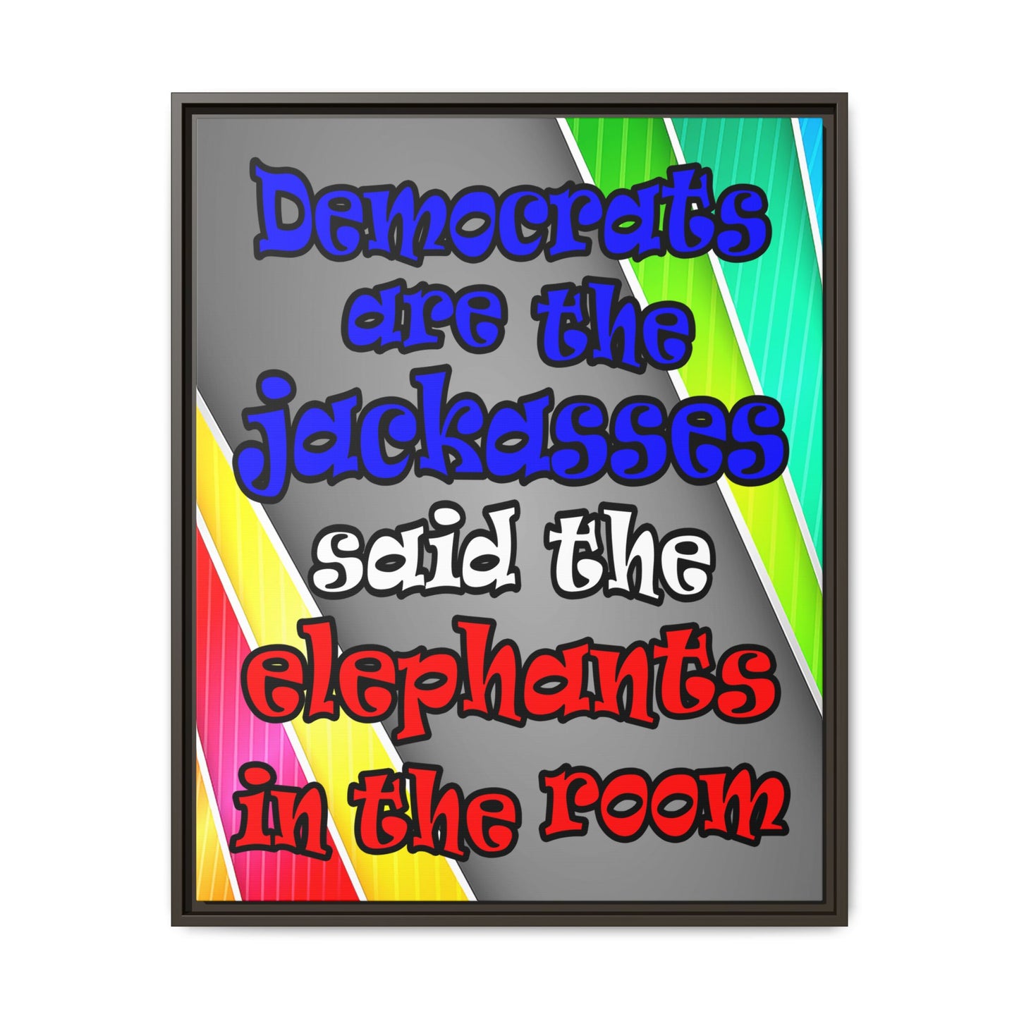 donkeys and elephants - framed canvas art (rainbow split)