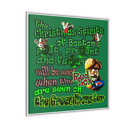 christmas spirits of boston - framed canvas art (dark green)