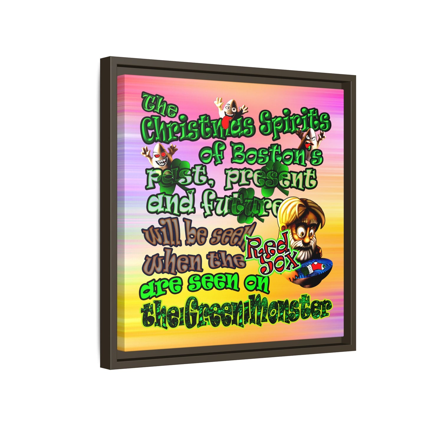 christmas spirits of boston - framed canvas art (color blur)