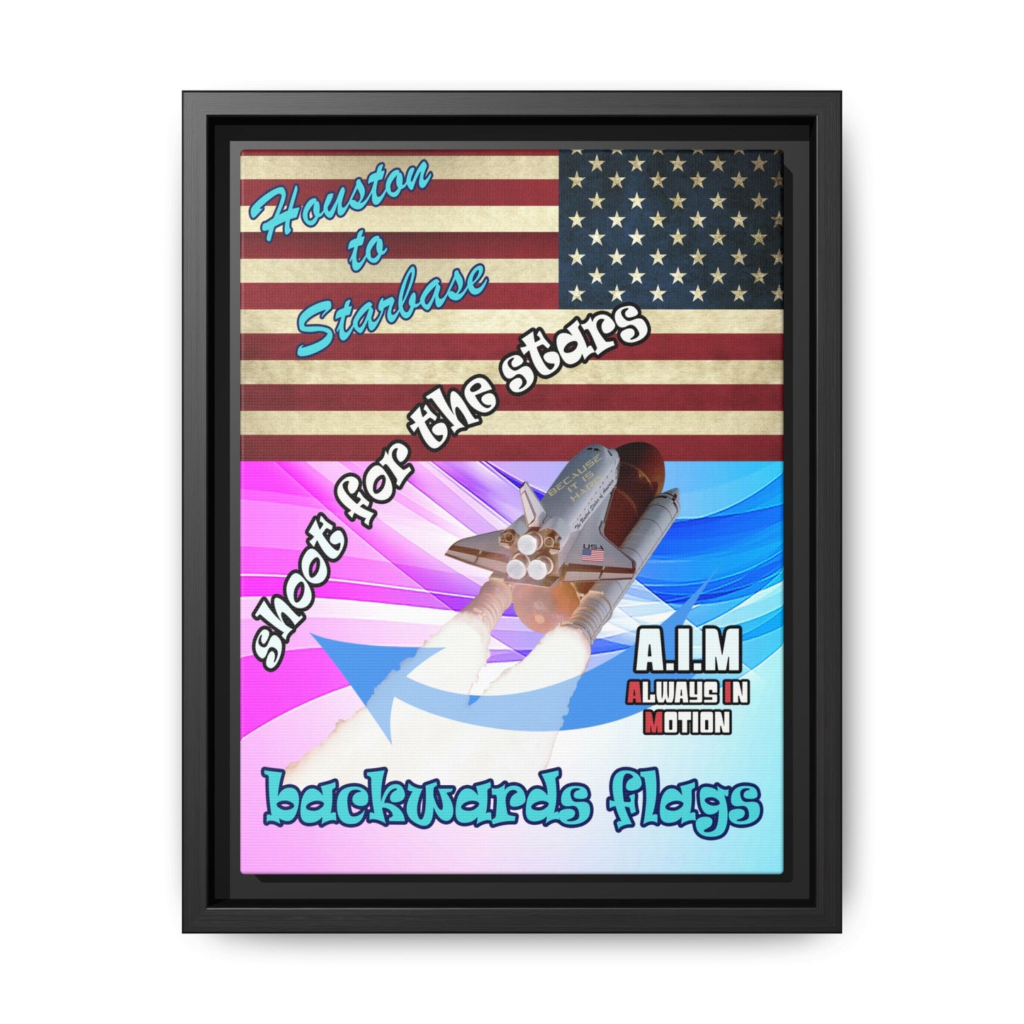 shoot for the stars - framed canvas art (light blue-pink wave)