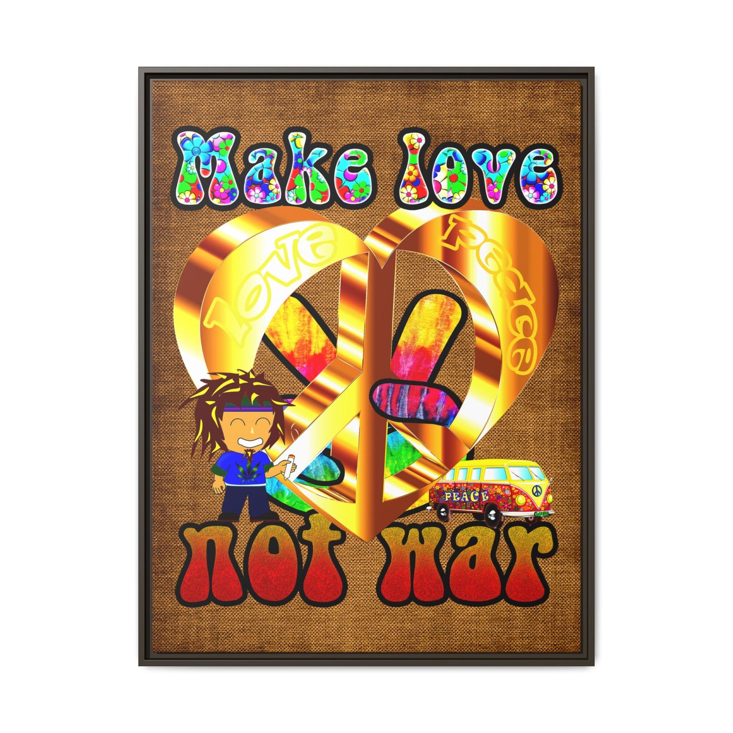 love peace - framed canvas art (brown papyrus)