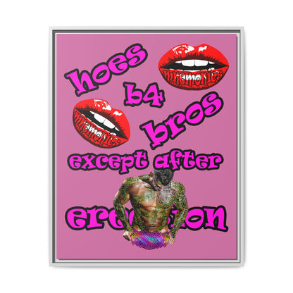 hoes b4 bros - framed canvas art (light pink)