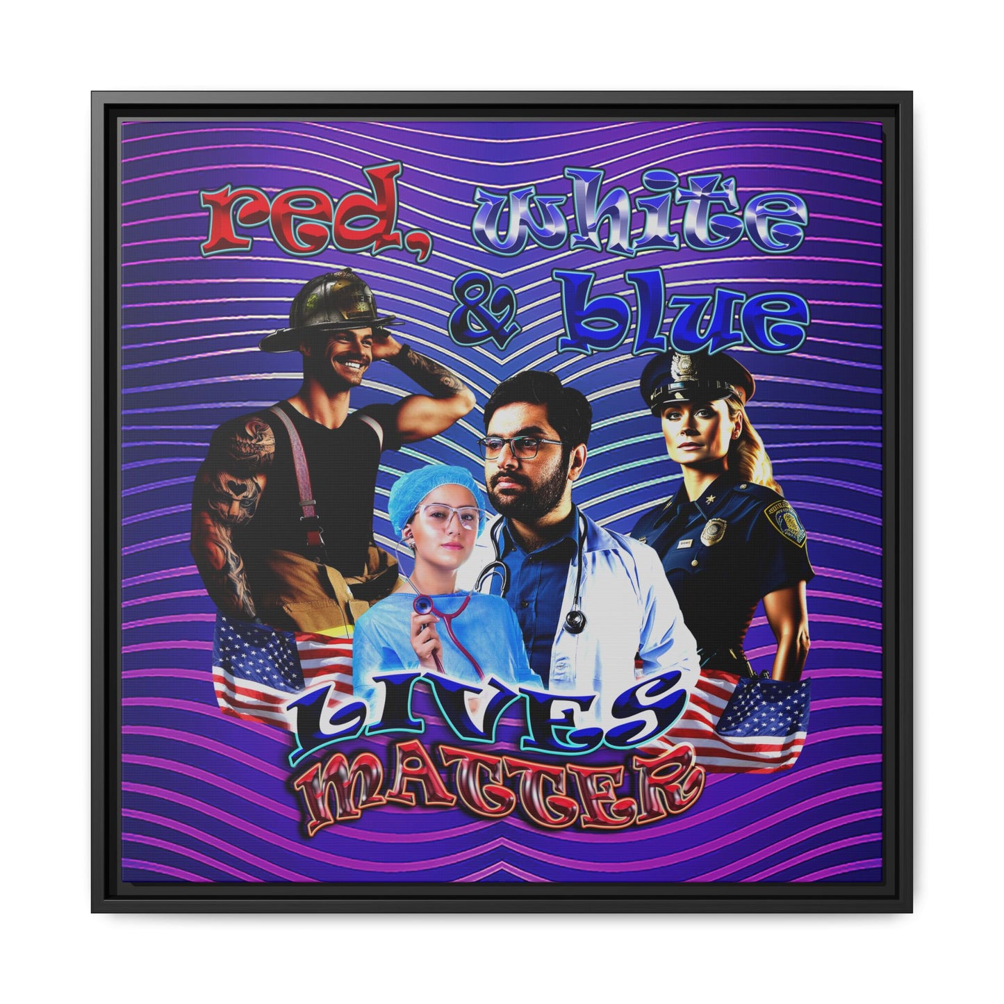 rw&b lives matter - framed canvas art (purple wave)