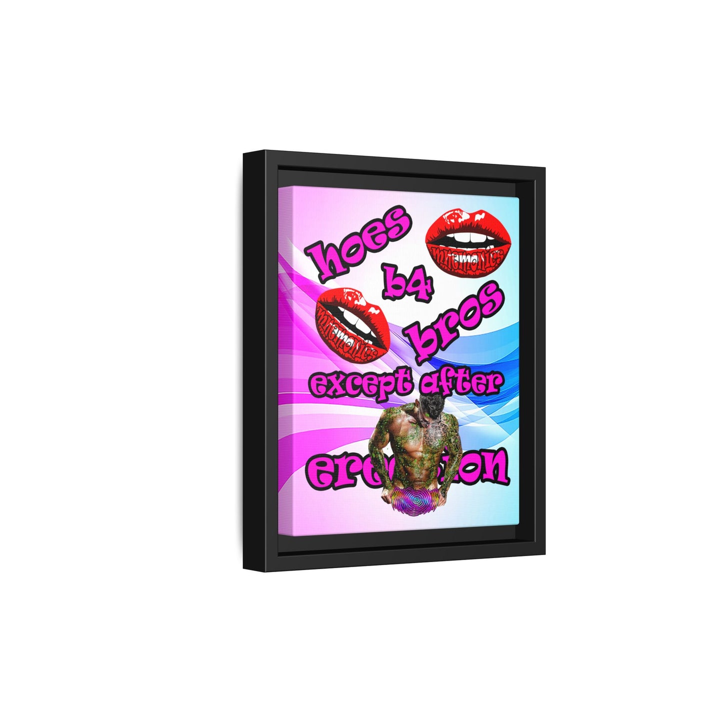 hoes b4 bros - framed canvas art (light blue-pink wave)