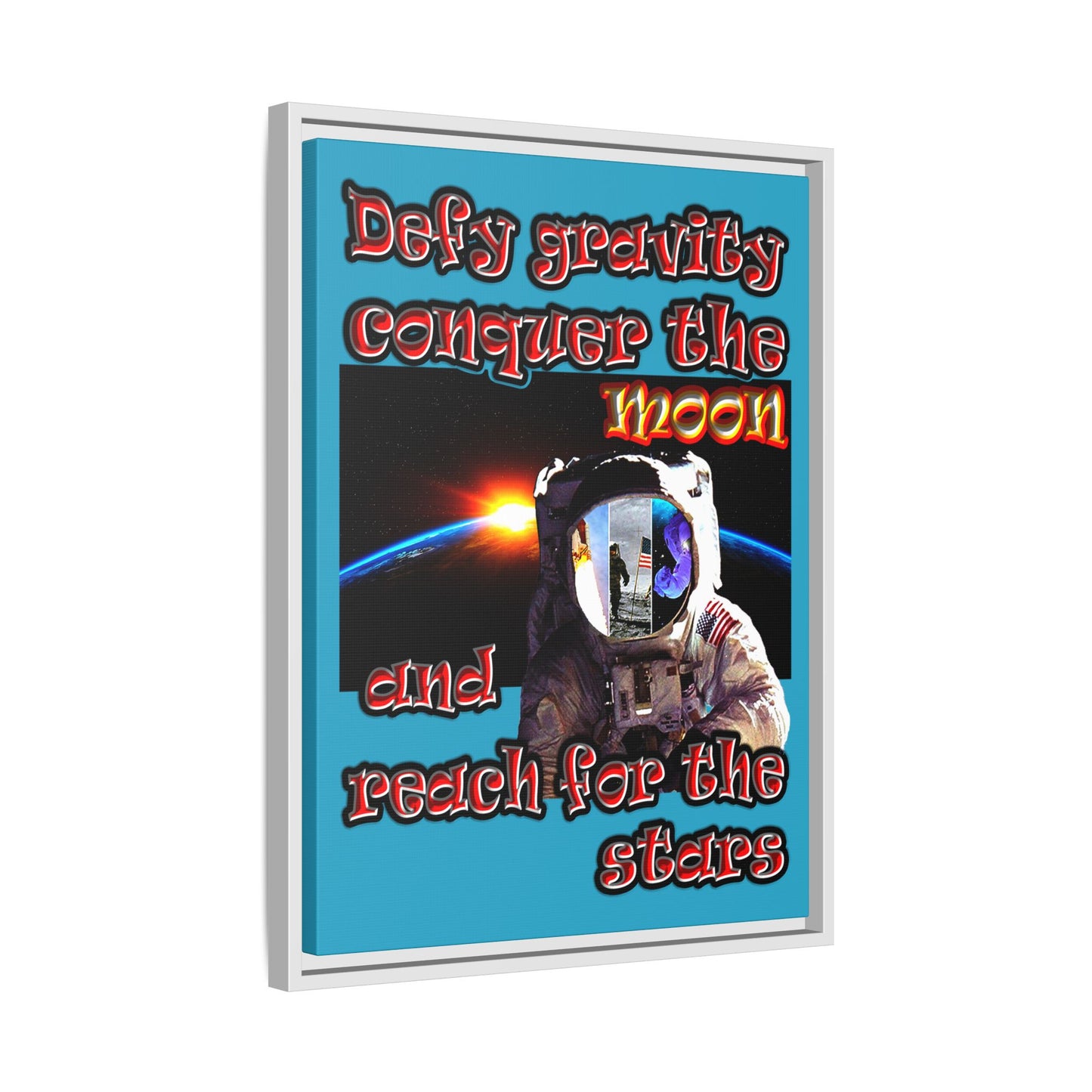 defy conquer reach - framed canvas art (turquoise)