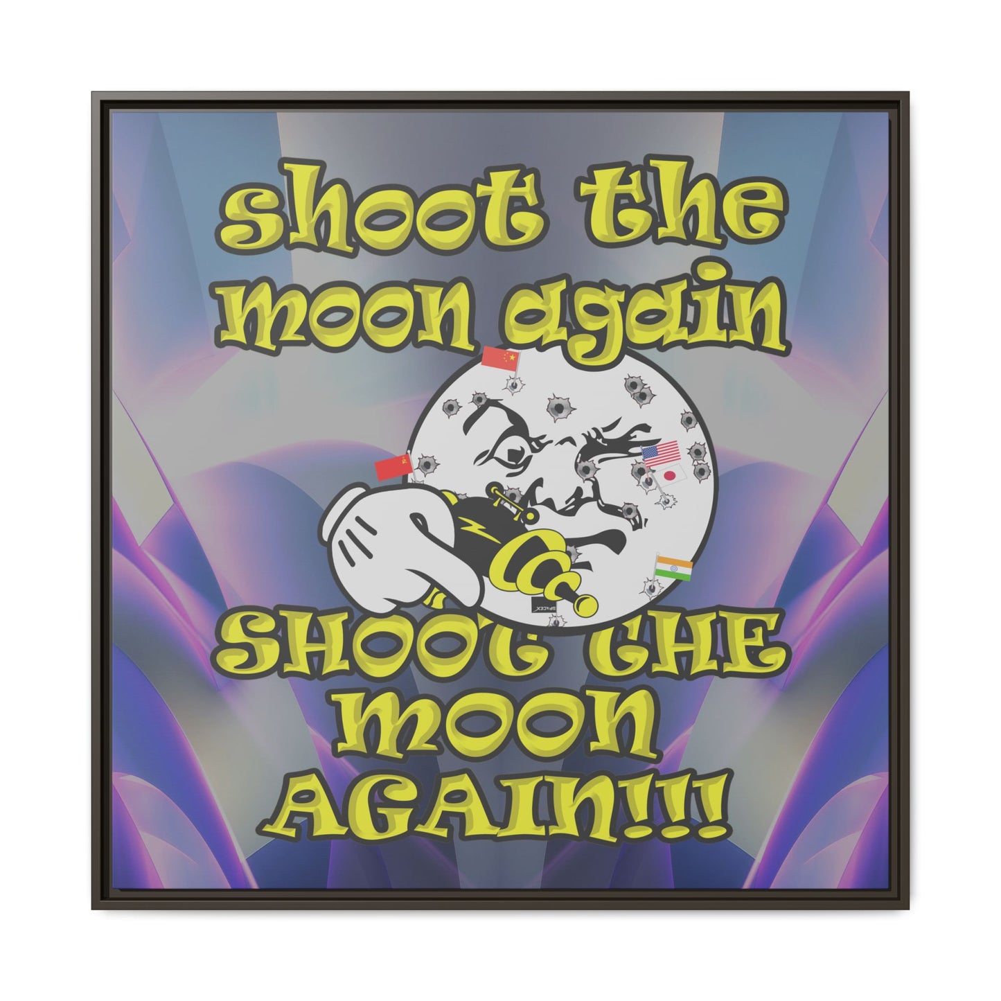 shoot the moon again - framed canvas art (grey-pink wave)