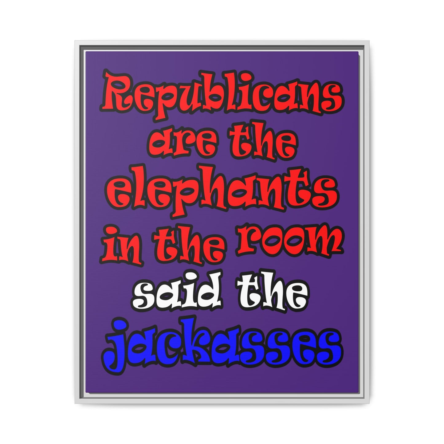 donkeys and elephants - framed canvas art (purple)
