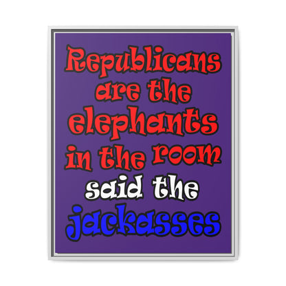 donkeys and elephants - framed canvas art (purple)