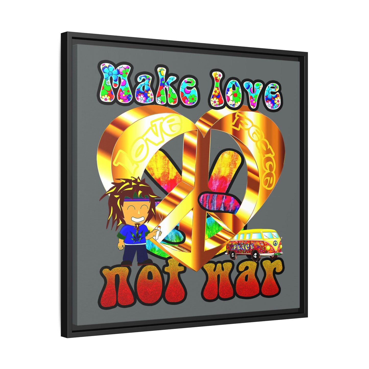love peace - framed canvas art (dark grey)