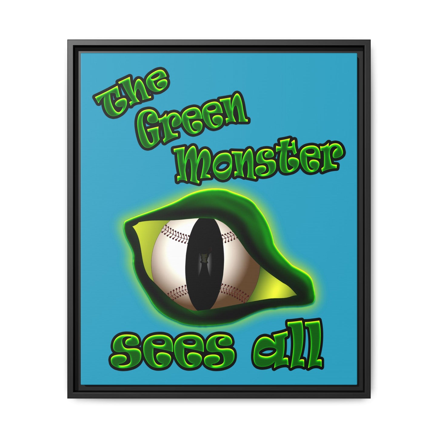 green monster - framed canvas art (turquoise)