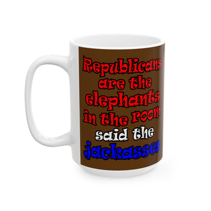 donkeys and elephants - White Mug (brown)