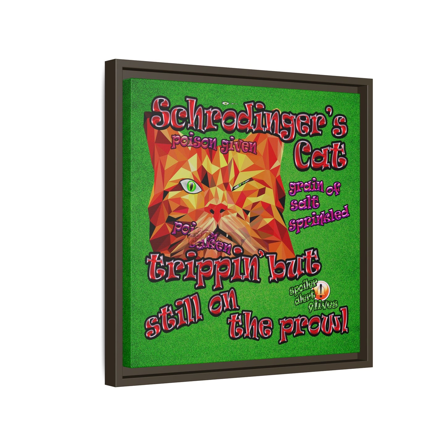 schrodinger's cat - framed canvas art (green turf)