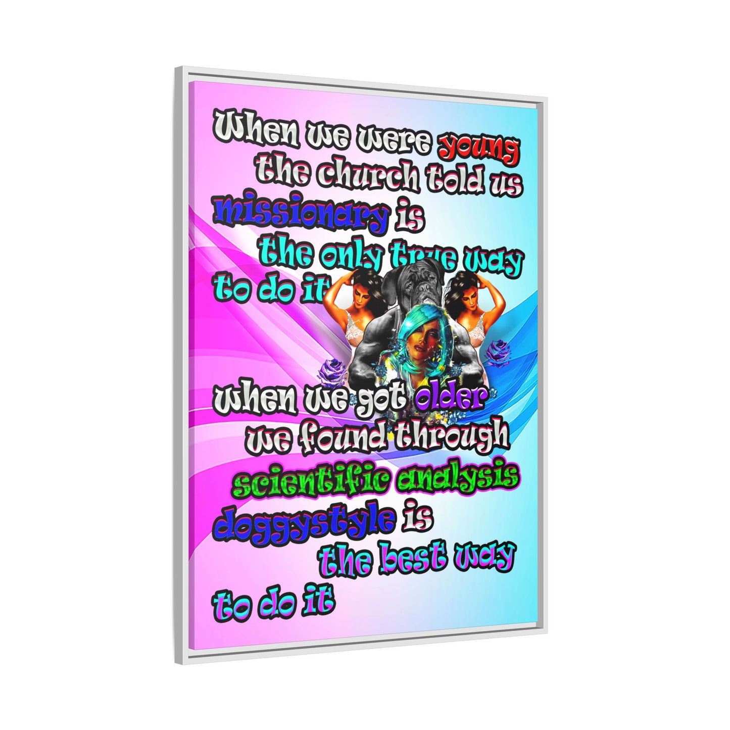 doggystyle - framed canvas art (light blue-pink wave)