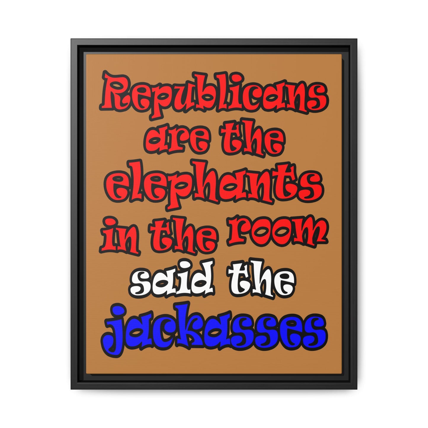 donkeys and elephants - framed canvas art (light brown)