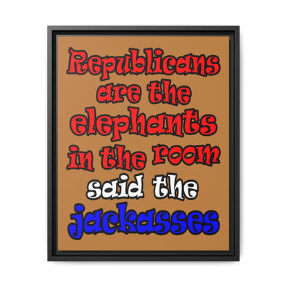 donkeys and elephants - framed canvas art (light brown)