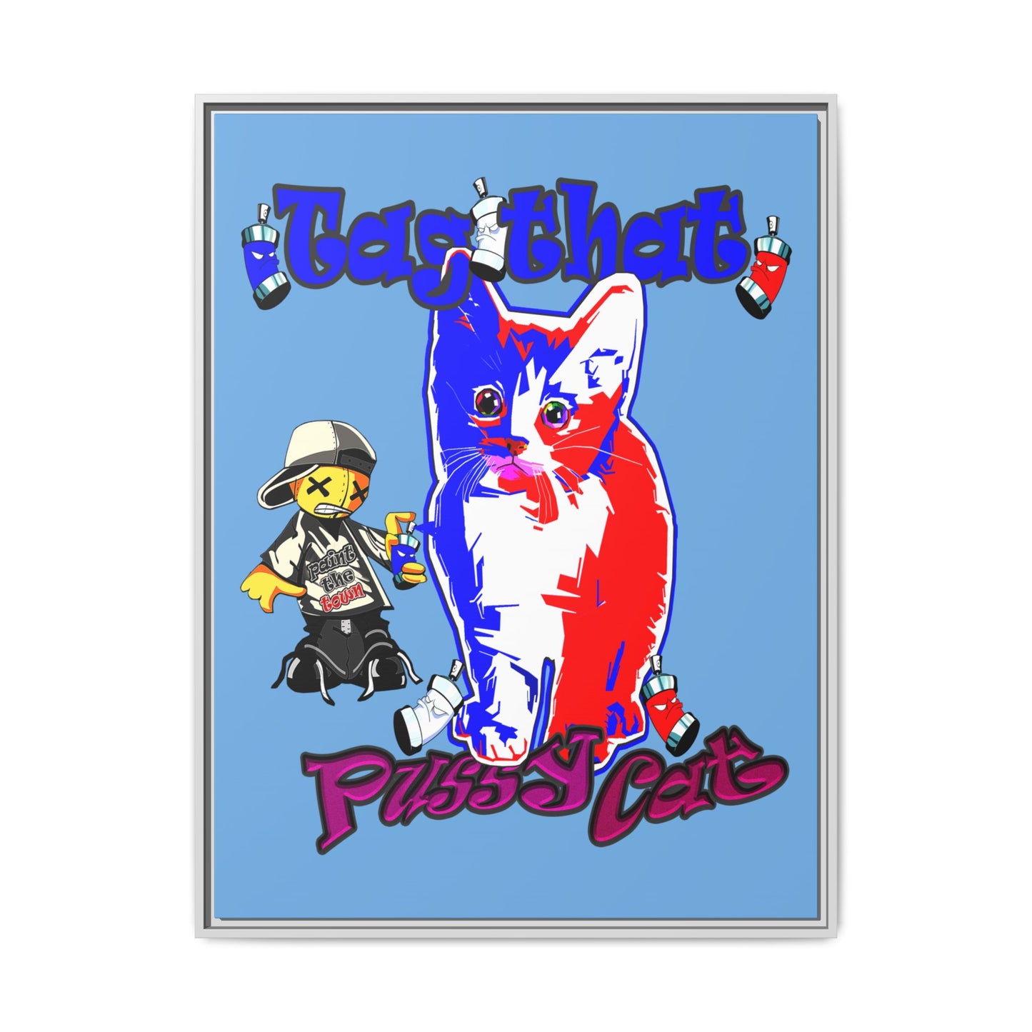 tag that - framed canvas art (light blue)
