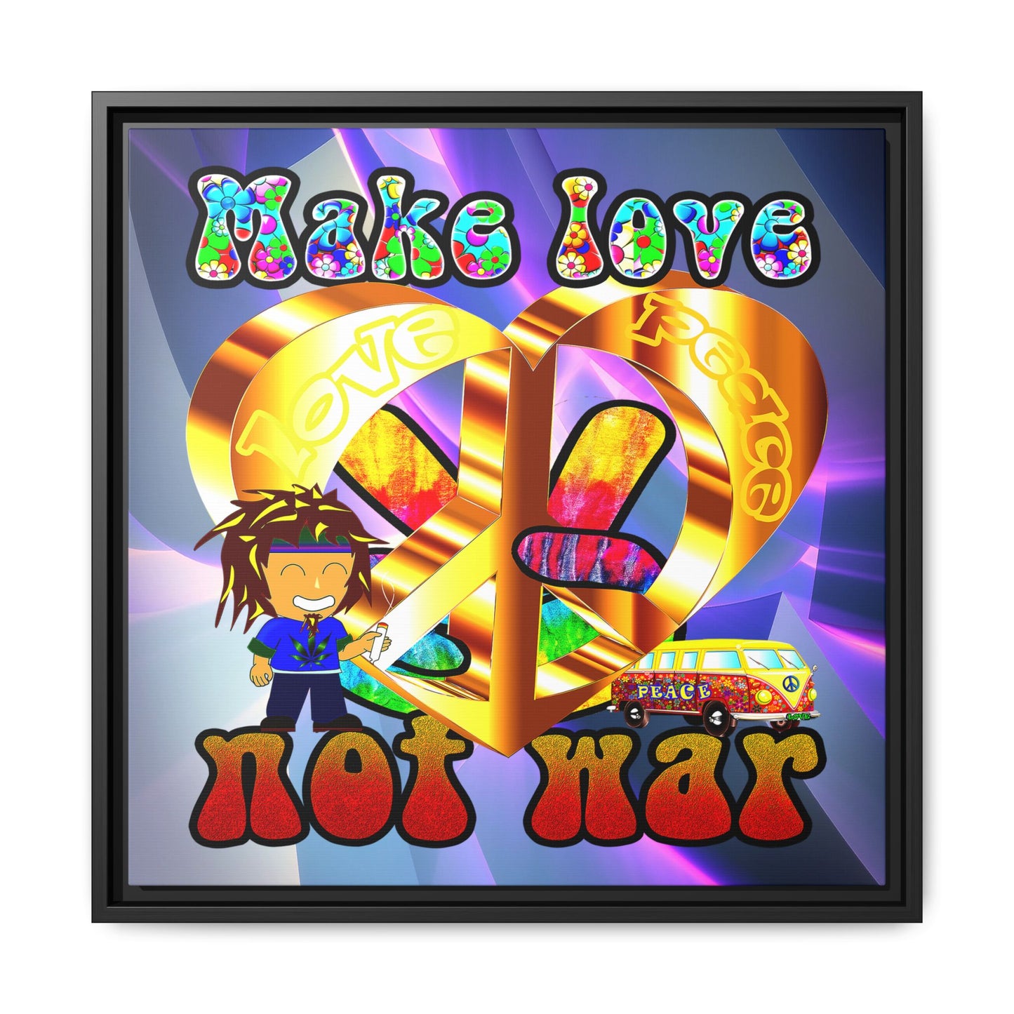 love peace - framed canvas art (grey-pink wave)