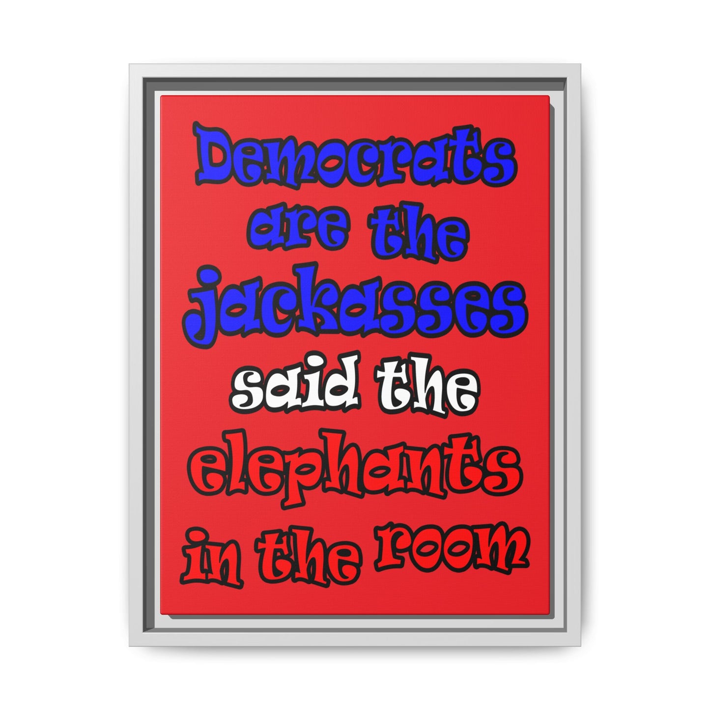 donkeys and elephants - framed canvas art (red)
