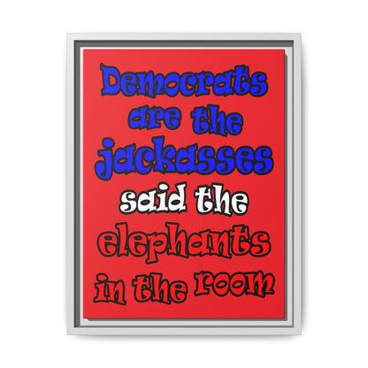 donkeys and elephants - framed canvas art (red)