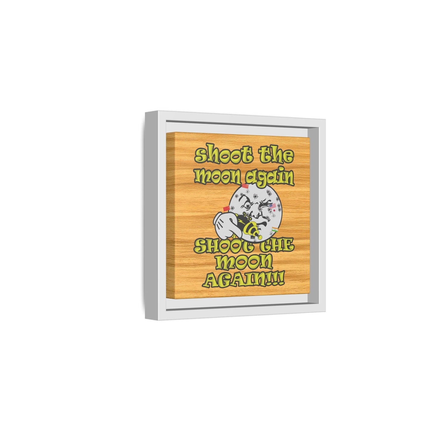 shoot the moon again - framed canvas art (butterscotch wood finish)
