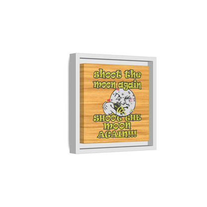 shoot the moon again - framed canvas art (butterscotch wood finish)