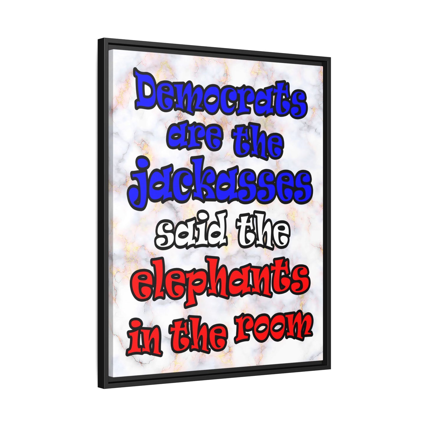 donkeys and elephants - framed canvas art (white marble)