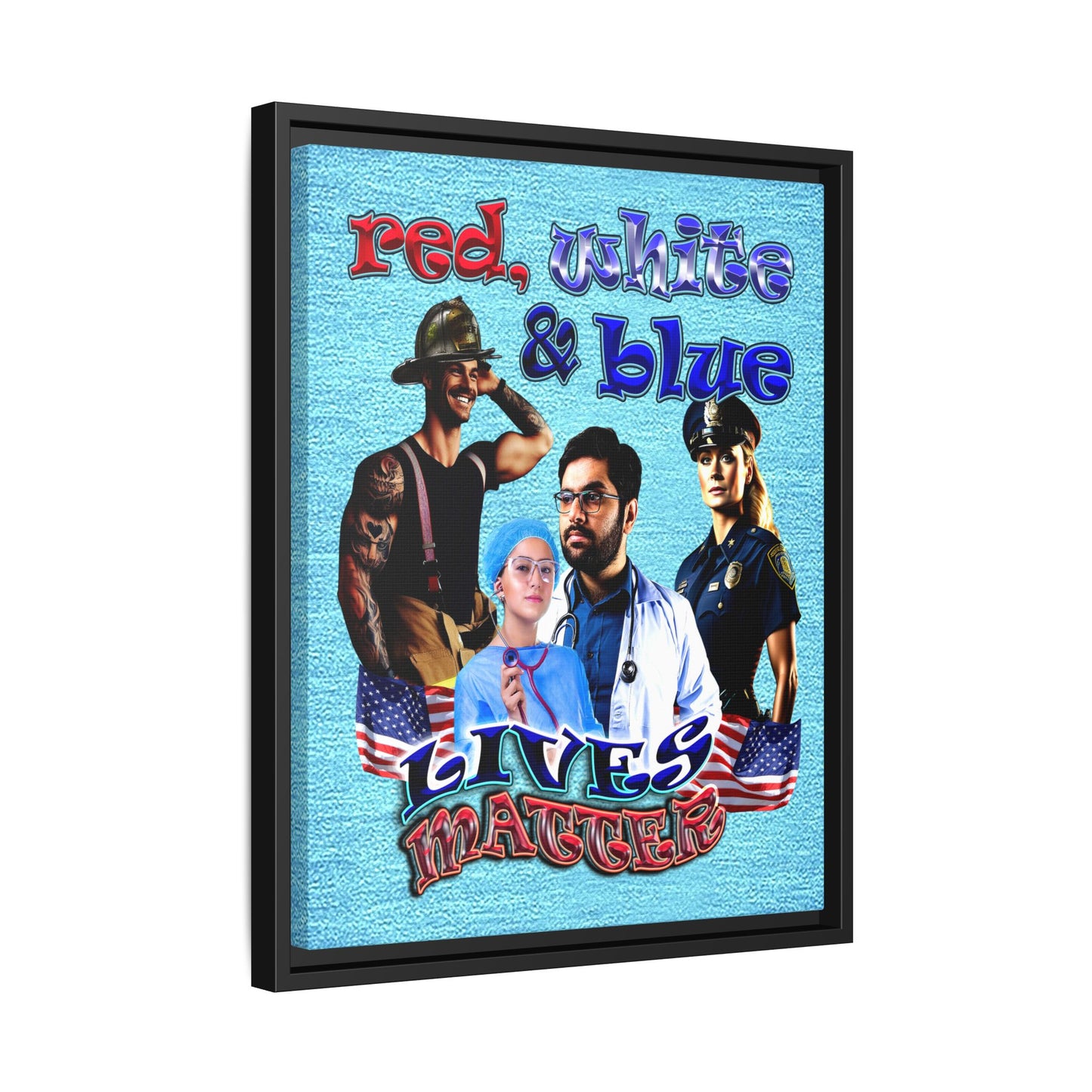 rw&b lives matter - framed canvas art (faded blue)