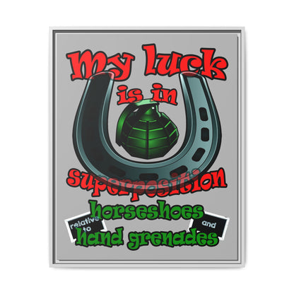 my luck - framed canvas art (light grey)
