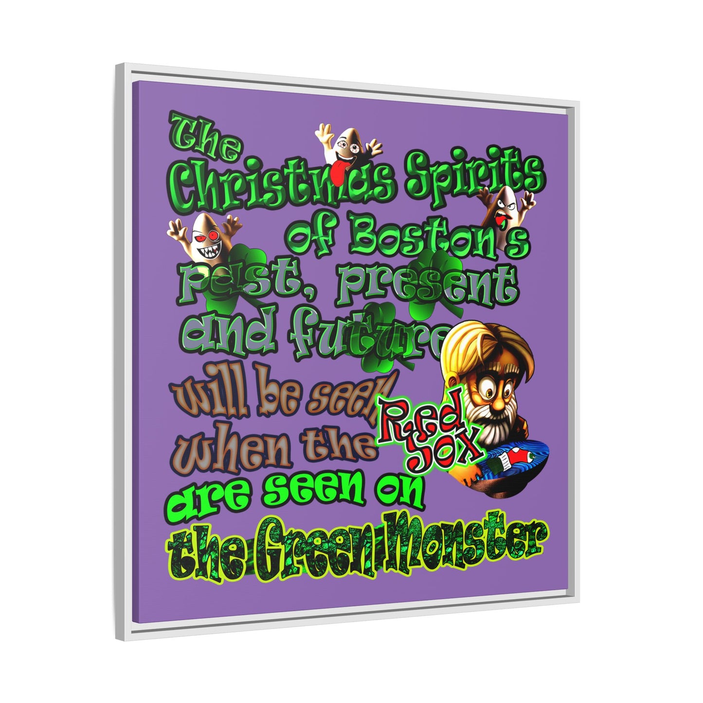 christmas spirits of boston - framed canvas art (light purple)