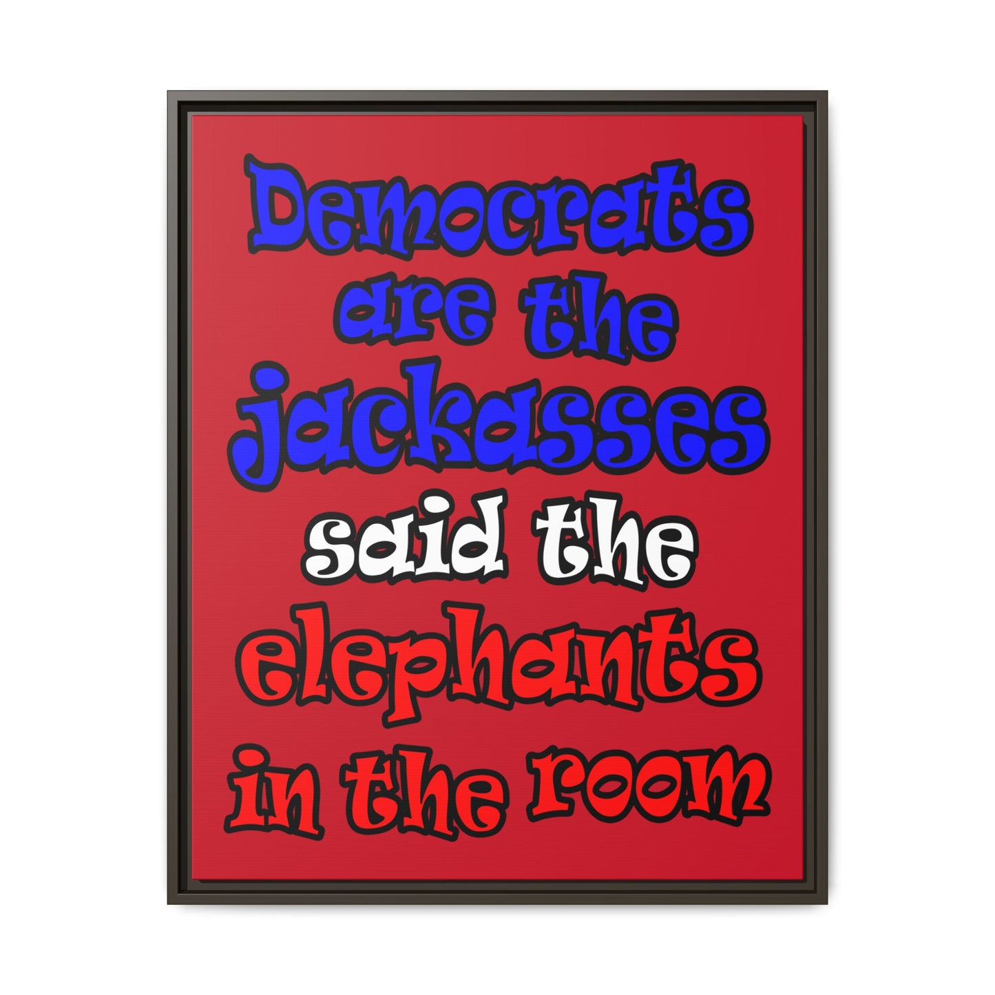 donkeys and elephants - framed canvas art (dark red)