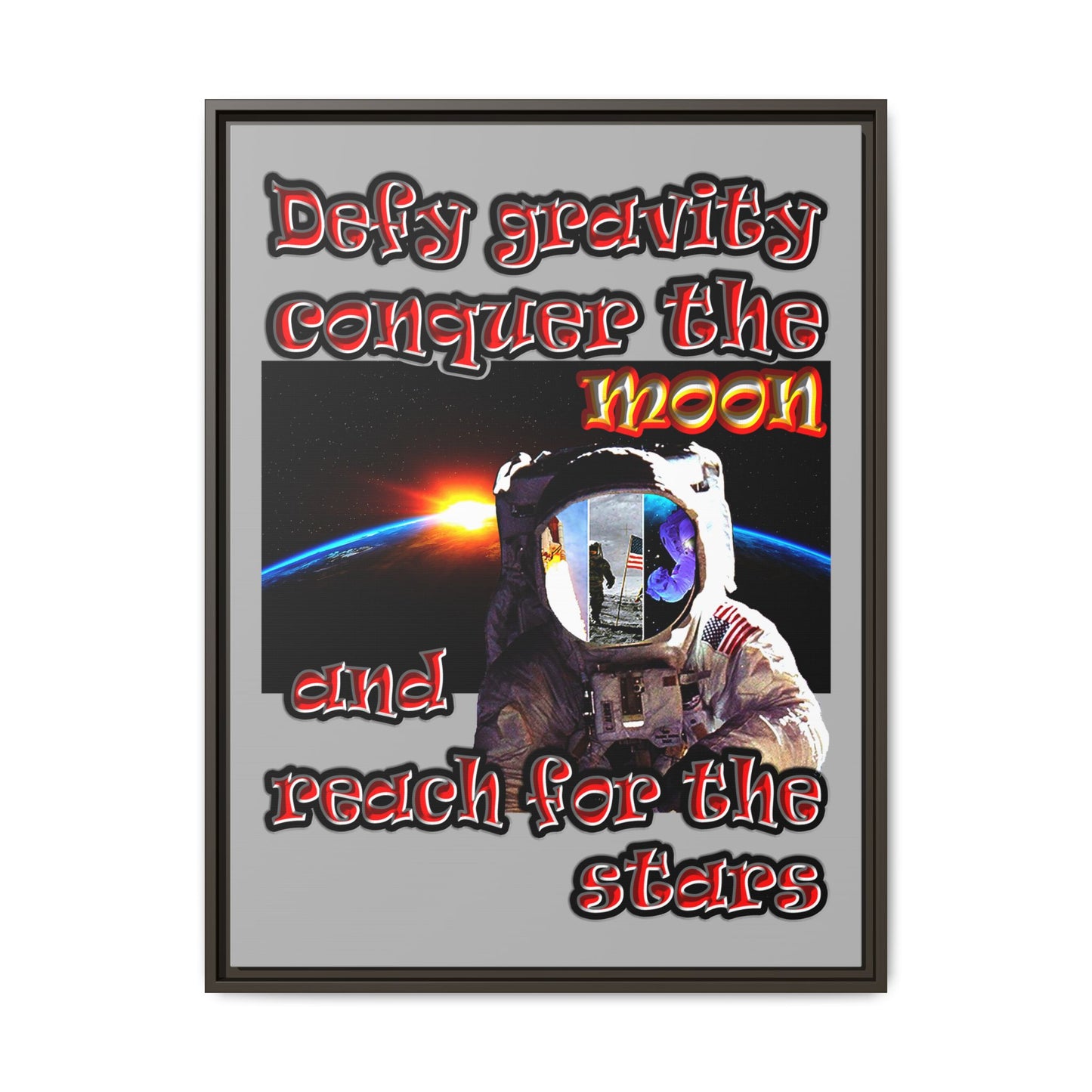 defy conquer reach - framed canvas art (light grey)