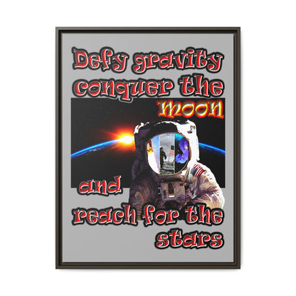defy conquer reach - framed canvas art (light grey)