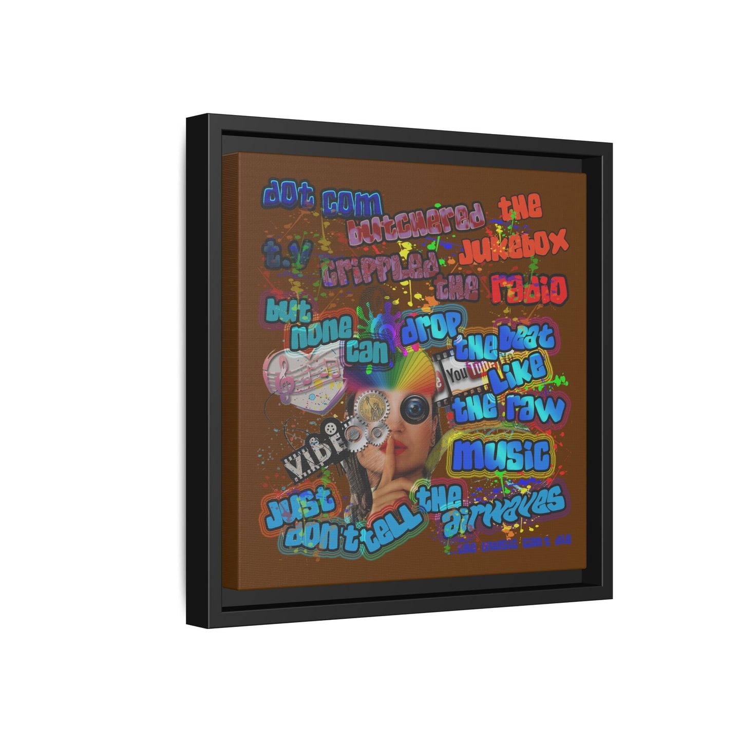 drop the beat - framed canvas art (brown)