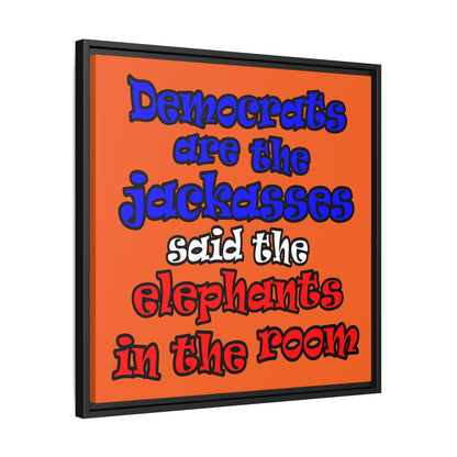 donkeys and elephants - framed canvas art (orange)