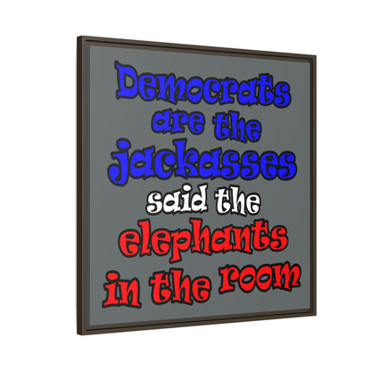 donkeys and elephants - framed canvas art (dark grey)