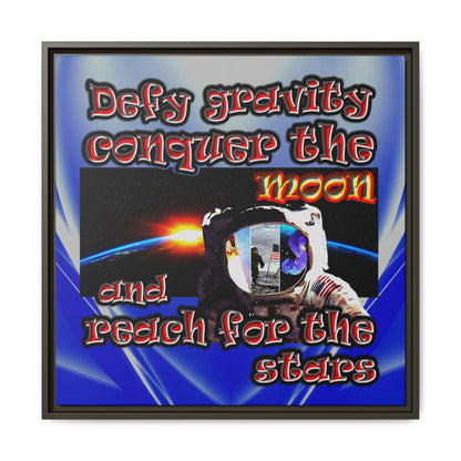 defy conquer reach - framed canvas art (blue-white wave)