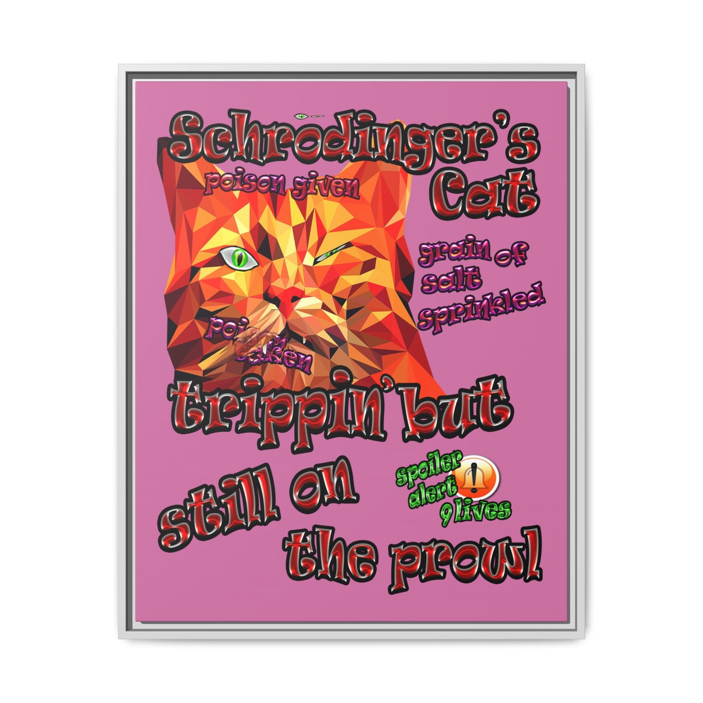 schrodinger's cat - framed canvas art (light pink)
