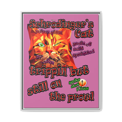 schrodinger's cat - framed canvas art (light pink)