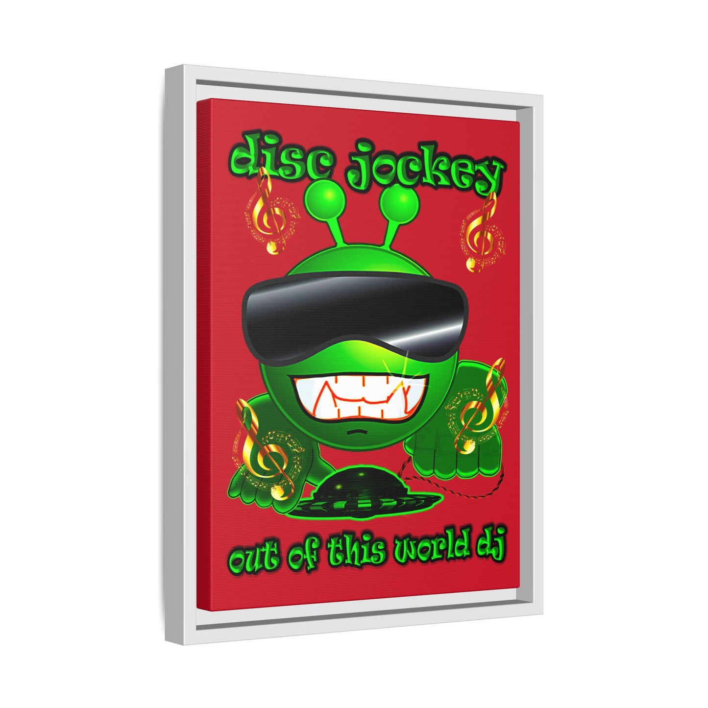 disc jockey - framed canvas art (dark red)
