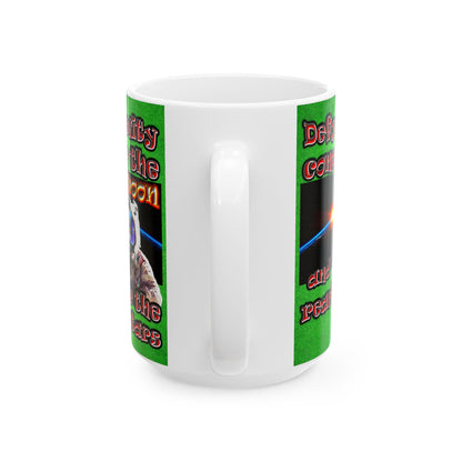 defy conquer reach - White Mug (green turf)