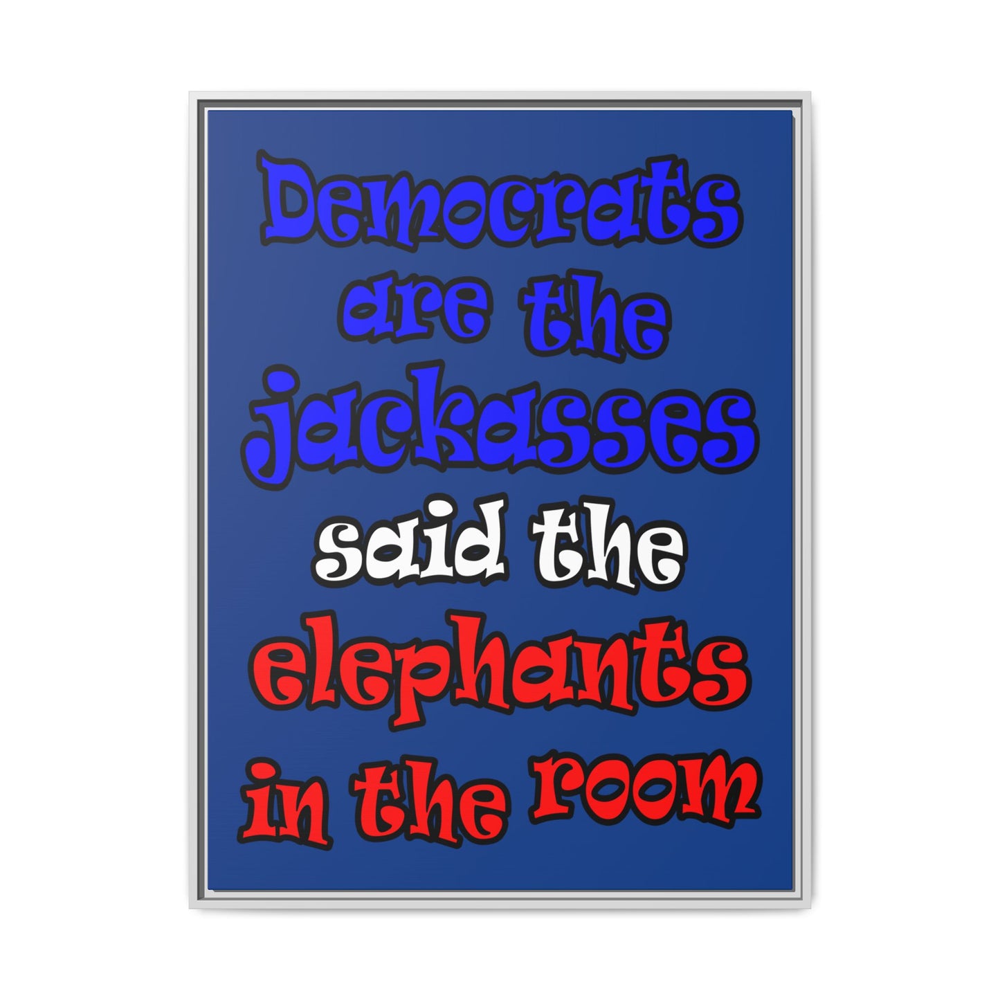 donkeys and elephants - framed canvas art (dark blue)