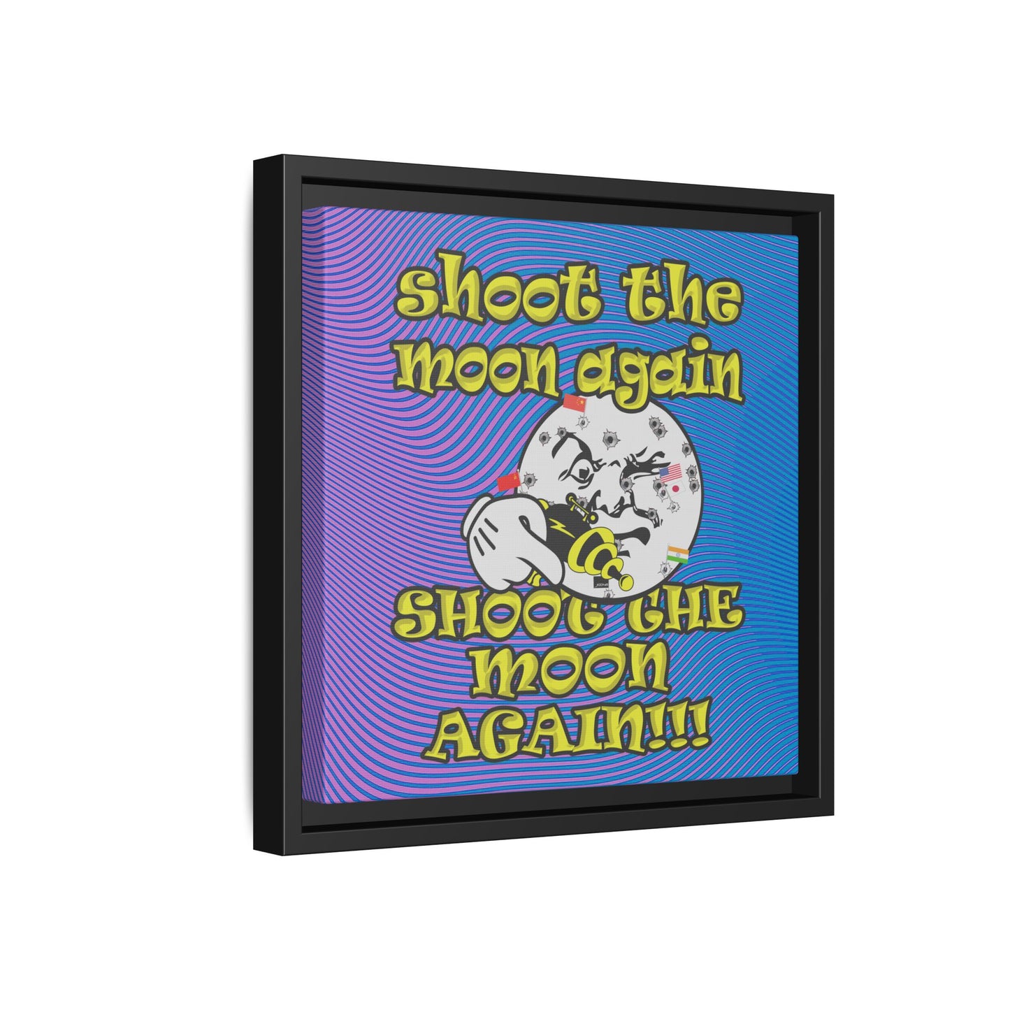 shoot the moon again - framed canvas art (light blue-purple wave)
