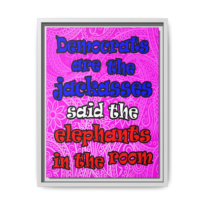 donkeys and elephants - framed canvas art (pink swirl)