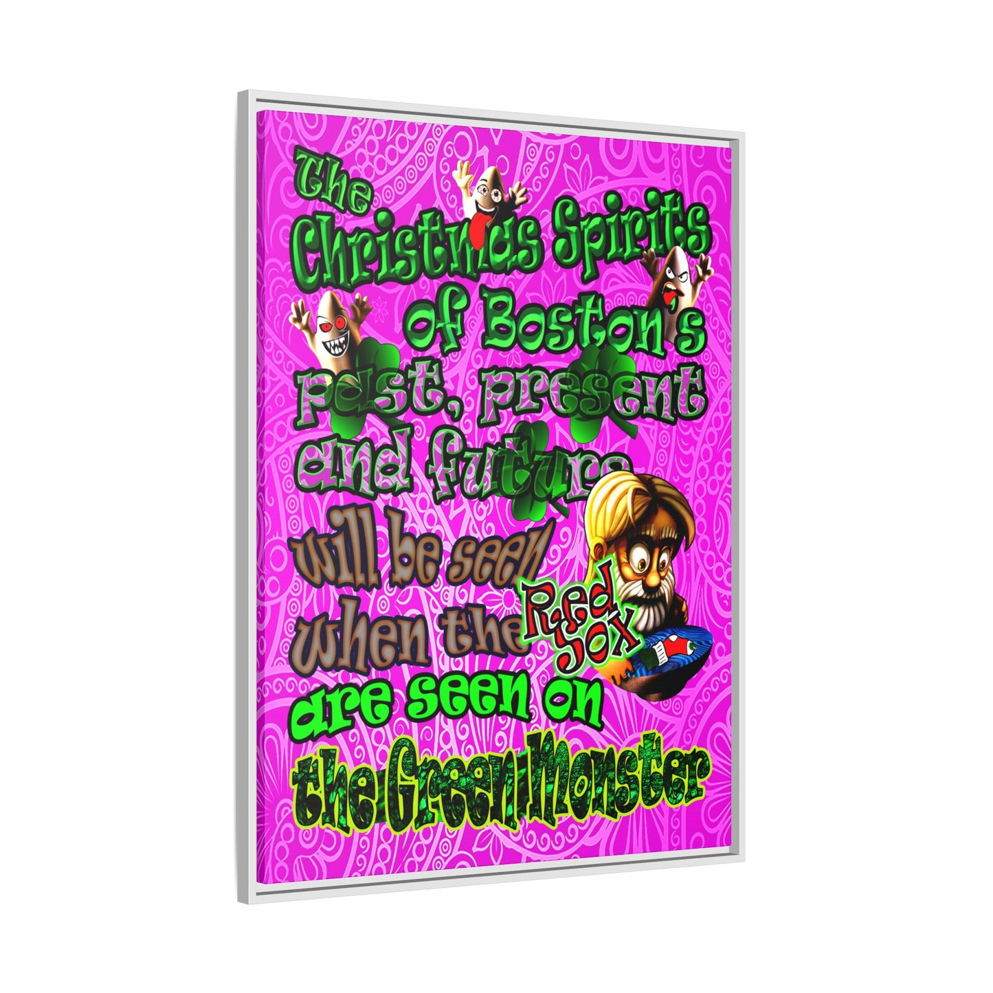 christmas spirits of boston - framed canvas art (pink swirl)