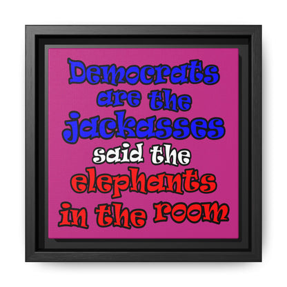 donkeys and elephants - framed canvas art (pink)