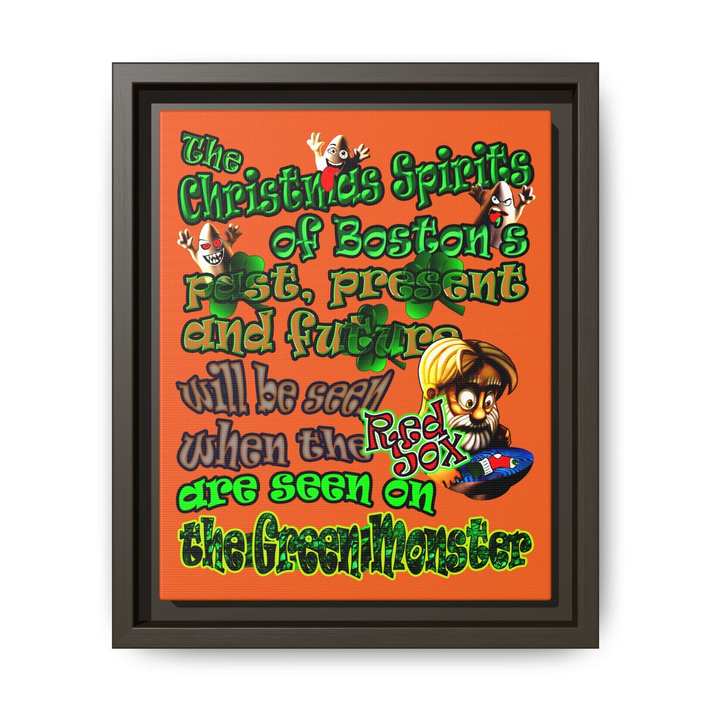 christmas spirits of boston - framed canvas art (orange)