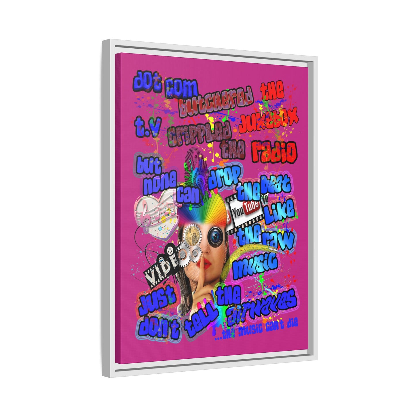 drop the beat - framed canvas art (pink)