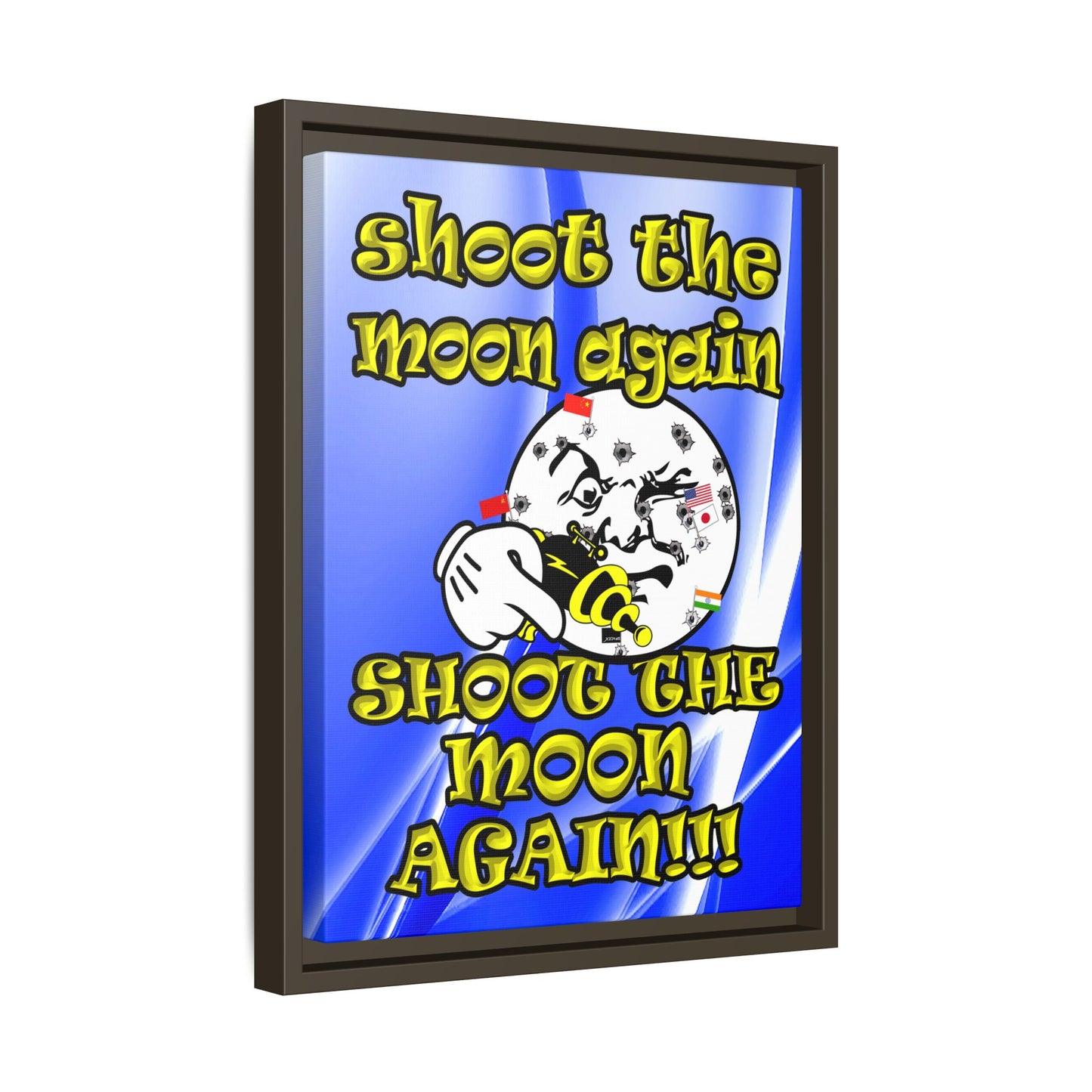 shoot the moon again - framed canvas art (blue-white wave)