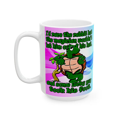turtle race - White Mug (light blue-pink wave)